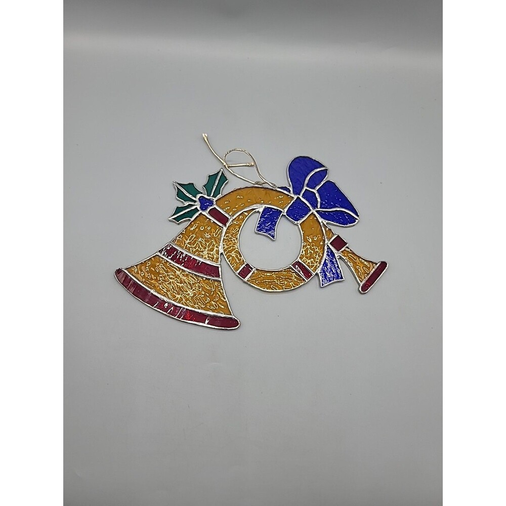 Handcrafted Leaded Beveled Stained Glass French Horn Ornament Wall Hanging